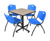 Kobe 30" Square Breakroom Table With 4 'M' Stack Chairs