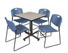 Kobe 30" Square Breakroom Table With 4 Zeng Stack Chairs