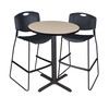 Cain Round Cafe Table With 2 Black Zeng Stack Stools