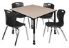 Kee 48" Square Height Adjustable Mobile Classroom Table With 4 Andy 18-in Stack Chairs