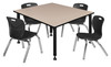 Kee 48" Square Height Adjustable Classroom Table With 4 Andy 12-in Stack Chairs
