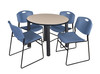 Kee 42" Round Breakroom Table With 4 Zeng Stack Chairs