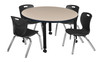 Kee 42" Round Height Adjustable Classroom Table With 4 Andy 12-in Stack Chairs