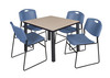 Kee 42" Square Breakroom Table With 4 Zeng Stack Chairs