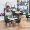 Kee 42" Square Height Adjustable Mobile Classroom Table With 4 Andy 12-in Stack Chairs