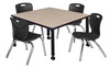 Kee 42" Square Height Adjustable Mobile Classroom Table With 4 Andy 12-in Stack Chairs