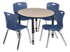 Kee 36" Round Height Adjustable Classroom Table With 4 Andy 18-in Stack Chairs