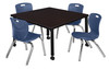 Kee 36" Square Height Adjustable Mobile Classroom Table With 4 Andy 12-in Stack Chairs