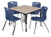 Kee 36" Square Height Adjustable Classroom Table With 4 Andy 18-in Stack Chairs