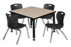 Kee 30" Square Height Adjustable Classroom Table With 4 Andy 12-in Stack Chairs