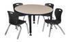 Kee 36" Round Height Adjustable Classroom Table And 4 Andy 12-in Stack Chairs