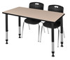 Kee 48" x 24" Height Adjustable Classroom Table With 2 Andy 18-in Stack Chairs