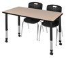 Kee 48" x 30" Height Adjustable Mobile Classroom Table With 2 Andy 18-in Stack Chairs