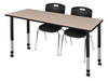 Kee 66" x 30" Height Adjustable Mobile Classroom Table With 2 Andy 18-in Stack Chairs