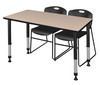 Kee Height Adjustable Classroom Table With 2 Black Zeng Stack Chairs