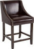 Carmel Series 24" High Transitional Walnut Counter Height Stool with Accent Nail Trim in Brown Leather