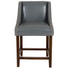 Carmel Series 24" High Transitional Walnut Counter Height Stool with Accent Nail Trim in Light Gray Leather