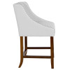 Carmel Series 24" High Transitional Walnut Counter Height Stool with Accent Nail Trim in White Leather