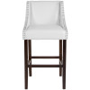 Carmel Series 30" High Transitional Walnut Barstool with Accent Nail Trim in White Leather