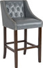 Carmel Series 30" High Transitional Tufted Walnut Barstool with Accent Nail Trim in Light Gray Leather