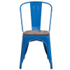 Blue Metal Stackable Chair with Wood Seat