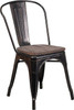 Black-Antique Gold Metal Stackable Chair with Wood Seat