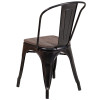 Black-Antique Gold Metal Stackable Chair with Wood Seat