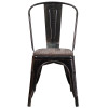 Black-Antique Gold Metal Stackable Chair with Wood Seat