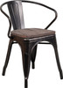 Black-Antique Gold Metal Chair with Wood Seat and Arms
