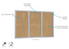 Ghent 3 Door Enclosed Natural Cork Bulletin Board, 36'H x 72'W