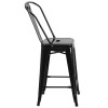 24'' High Black Metal Indoor-Outdoor Counter Height Stool with Back