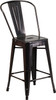 24'' High Black-Antique Gold Metal Indoor-Outdoor Counter Height Stool with Back