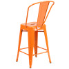 24'' High Orange Metal Indoor-Outdoor Counter Height Stool with Back