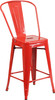 24'' High Red Metal Indoor-Outdoor Counter Height Stool with Back