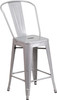 24'' High Silver Metal Indoor-Outdoor Counter Height Stool with Back