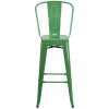 30'' High Green Metal Indoor-Outdoor Barstool with Back