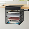 Safco Onyx underdesk file holder displayed in design studio with black mesh finish