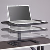 Detail of Light Gray laminate surface on Safco Stance laptop stand for easy cleaning in classrooms and clinics