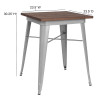 23.5" Square Silver Metal Indoor Table with Walnut Rustic Wood Top