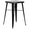 23.75'' Square Black Metal Indoor-Outdoor Bar Table Set with 2 Stools with Backs