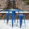 23.75'' Square Blue Metal Indoor-Outdoor Bar Table Set with 2 Square Seat Backless Stools