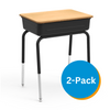 751 Series Student Desk, 18" x 24" Laminate Top, Black Book Box, Fusion Maple Top, Clear Edge, Char Black Frame - Set of 2 Desks