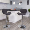 Contemporary Charcoal Fabric Adjustable Height Barstool with Curved Back and Chrome Base