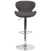 Contemporary Charcoal Fabric Adjustable Height Barstool with Curved Back and Chrome Base