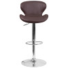 Contemporary Brown Vinyl Adjustable Height Barstool with Curved Back and Chrome Base