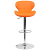 Contemporary Orange Vinyl Adjustable Height Barstool with Curved Back and Chrome Base