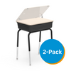 751 Series Student Desk, 18" x 24" Hard Plastic Top, Black Book Box, Sandstone Top, Char Black Frame - Set of 2 Desks