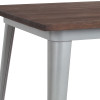 31.5" Square Silver Metal Indoor Bar Height Table with Walnut Rustic Wood Top