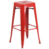 24'' Round Red Metal Indoor-Outdoor Bar Table Set with 2 Square Seat Backless Stools