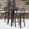 24'' Round Black-Antique Gold Metal Indoor-Outdoor Bar Table Set with 2 Vertical Slat Back Stools